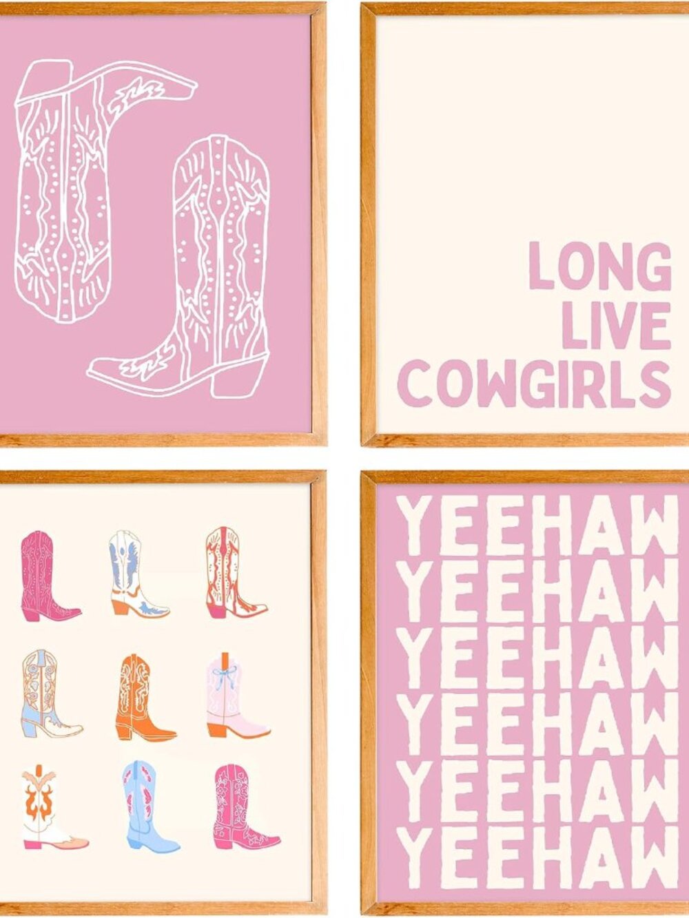 Pink Preppy Western Long Live Cowgirls Boot Wall Art Room Decor,Trendy Cowgirl Y